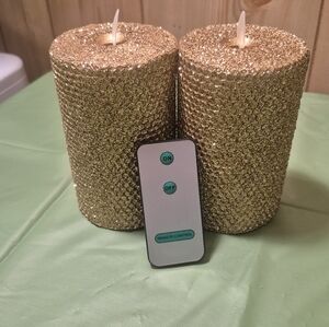 6 Inch FLAMELESS CANDLES with Gold Glitter Coating By LOIWN